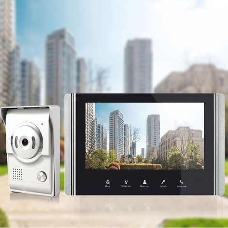 Enowelir Système d'interphone vidéo filaire portier vidéo filaire à nocturne 4 voies avec écran LCD TFT prise ue 100V à 240V (1/4)