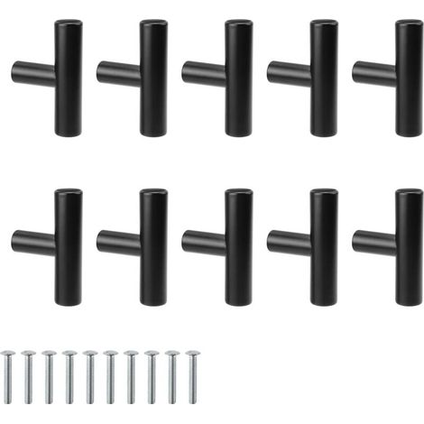 Boutons de Portes pour Placards, 10 Pièces Bouton de Meuble Inoxydable Tubulaires, Bouton de Tiroir Noir, pour Armoires, Vanités (1/3)