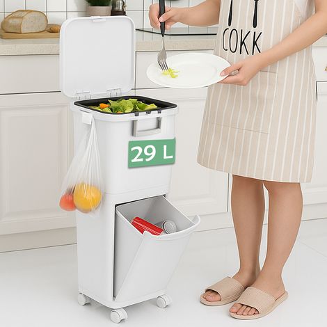 Pattumiera da Cucina Capacità Bidone 29L Secchio Ribaltabile Rifiuti Salvaspazio (1/5)