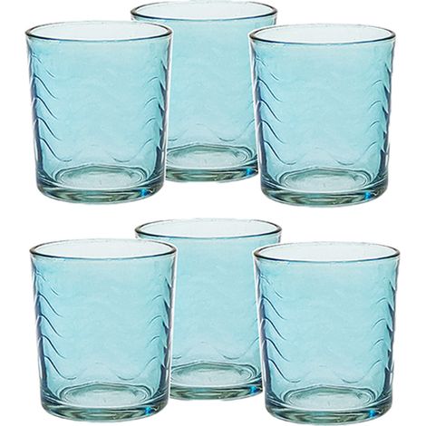 Bicchieri Eleganti retro' azzurro per Stile Raffinatezza in Vetro 26cl Set di 6 in casa per Ogni Tavola e Occasione bar hotel ristorante (1/4)