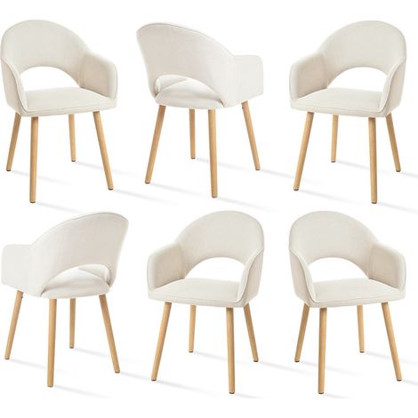 Goeurvant Bequeme Esszimmerstühle mit halbmondförmigem Rückenlehne und ergonomischen Armlehnen, Perfekte Kombination aus Unterstützung und Stil - 6er Set - Creme