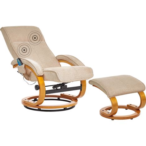 Sillón de masaje reclinable moderno con reposapiés con calefacción de tela beige Hero