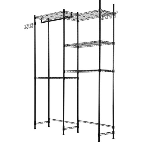 Étagères de rangement pour buanderie avec 5 niveaux, barre de suspension et crochets, organisateur gain de place, noir (1/5)