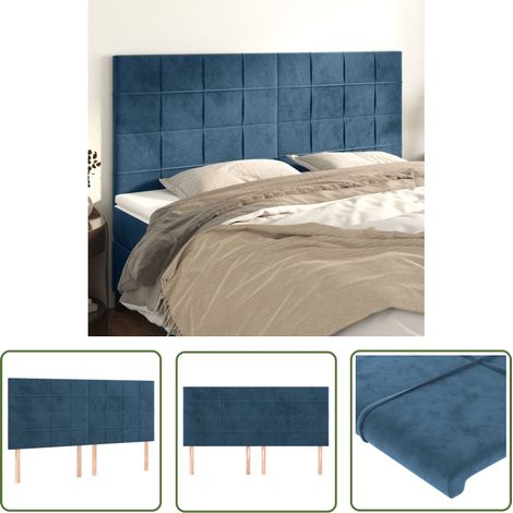 The Living Store Têtes de lit 4 pcs Bleu foncé 100x5x78/88 cm Velours - Tête De Lit - Literie - Meuble De Chambre - Velours - Chaise Longue (1/5)