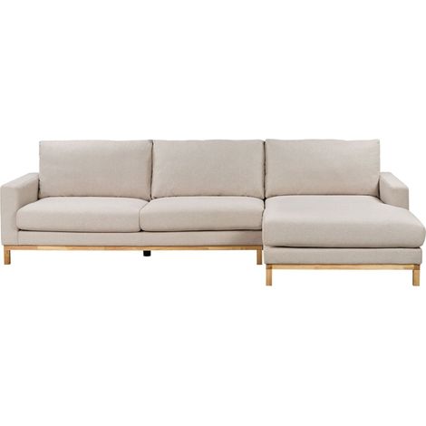 Divano angolare Rivestimento in tessuto beige Gambe in legno lato sinistro Siggard