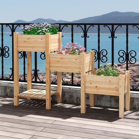 3 Etagen Hochbeet aus Holz mit Entwässerungslöchern Erhöhtes Gartenbeet Natur