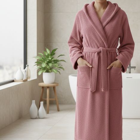 Peignoir Satiza, 100% Coton avec Capuche, Taille XL, Rose