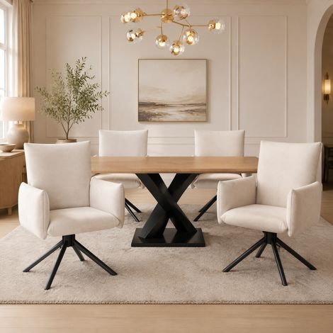 Lot de 4 chaises de salle à manger pivotantes en velours beige, avec accoudoirs, dossier ergonomique et pieds métal 360°, pour salon ou bureau - CHICFURN (1/5)