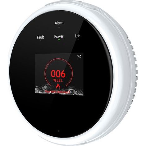Tuya WiFi Gas Leak Detector Home Alarm APP Monitor Temperature Clock Display for Kitchen Camper Van Trailer RV Voice Prompt Color LCD Screen Natural Propane (1/5)