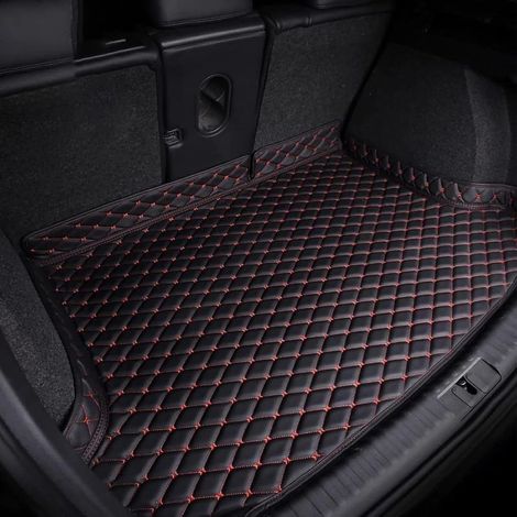 Tapis de Coffre Voiture Premium pour MG ZS Hybrid+ Luxury (2024), Protection Anti-Rayures Cuir Imperméable, Anti-dérapants Moquettes Accessoires, Doublure sur Mesure, C/Black Red (1/5)