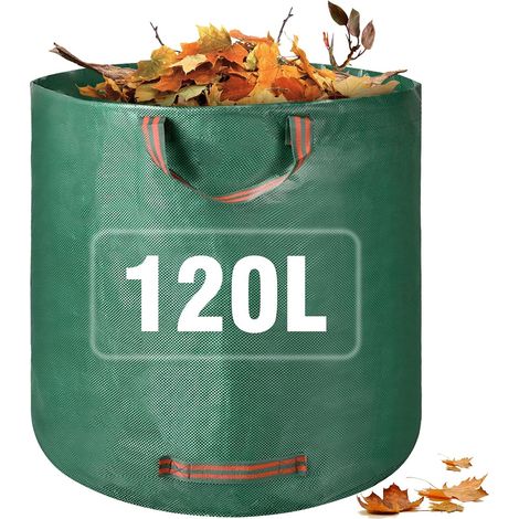 Sacs à déchets de jardin 120 L très résistants poignées grands sacs poubelle réutilisables verts collecte l herbe coupée 1 paquet (1/4)