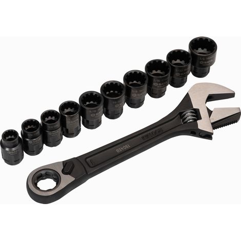 X6 Spline Durchgangs-Steckschlüssel Satz mit Rollgabelschlüssel, 11-tlg. (1/3)