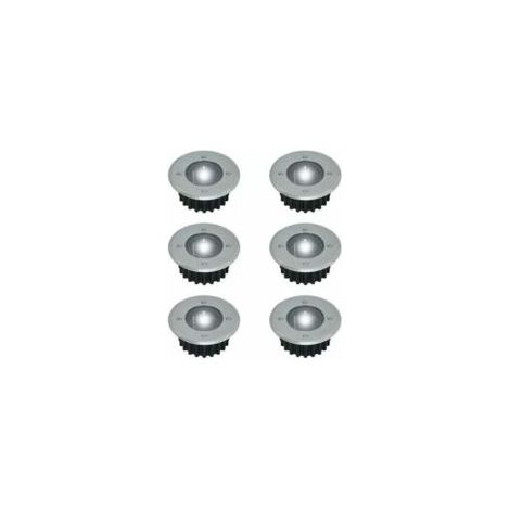 Lot de 6 spots LED solaires encastrables au sol - Diamètre : 85 mm- Ronds - Extérieur résistant au piétement - Façade en acier inoxydable (1/5)