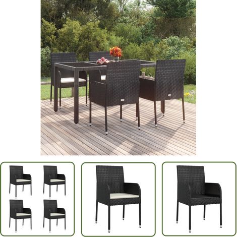 The Living Store Chaises de jardin lot de 4 avec coussins Résine tressée Noir - Chaise De Jardin - Meubles De Jardin - Salon De Jardin - Résine Tressée - Fauteuil De Jardin (1/5)