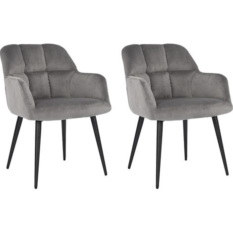 Lot de 2 chaises avec accoudoirs - Velours et métal - Gris - PEGA de Pascal MORABITO (1/4)
