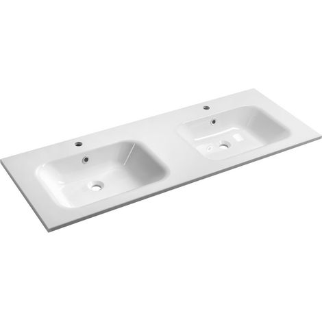 ARECA Lavabo double en marbre coulé 141x51,5cm, blanc (1/4)