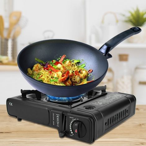 Cuisinière à gaz portable de camping Husedold à double usage en acier inoxydable noir (1/5)