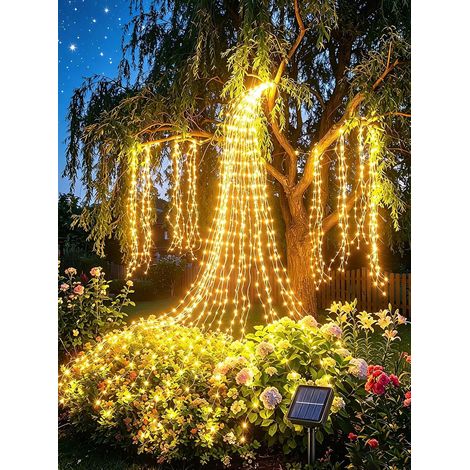 Solar Fairy Lights 2 m 200 LED with Transformer, Timer, 8 Light Modes Waterfall Waterproof Garland for Wall Table, Terrace, Garden, Plants, Balcony, Outdoor, Decoration (1/5)