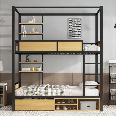lit superposé 90x200 avec rangements MDF métal noir OKMYHOME (1/5)