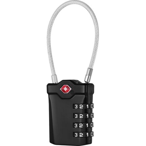 TSA Cadenas à combinaison 4 chiffres avec câble flexible, Noir