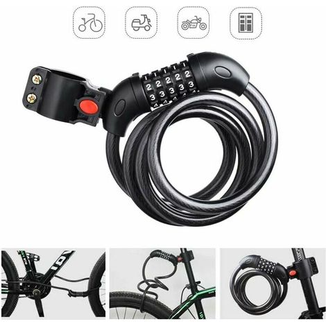 Cadenas de Vélo, Antivol Cadenas pour vélo 5 Chiffres Intelligente Code réglable Chaîne Vélo Câble Anti-vol Cadenas Verrouillage à Vélo pour Vélo Scooter Motos Portail Vélo Poussettes 1.17 m x (1/5)