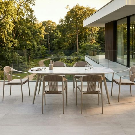 Ensemble repas de jardin 6 places en céramique beige RIO (1/5)