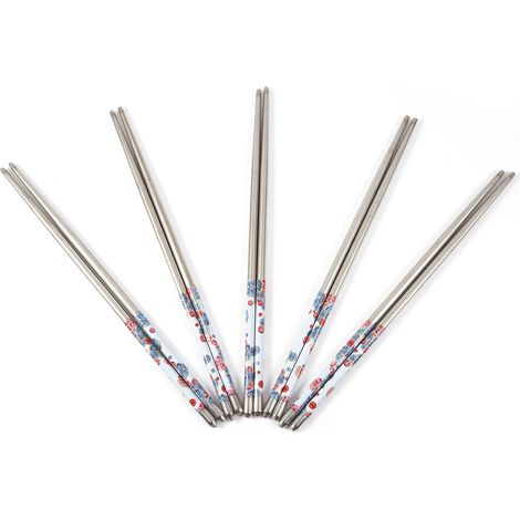 Baguettes En Acier Inoxydable - Design Antidérapant - Motifs Floraux Élégants - Pour Repas Quotidiens Et Cadeaux - Lot De 5 Paires (1/5)