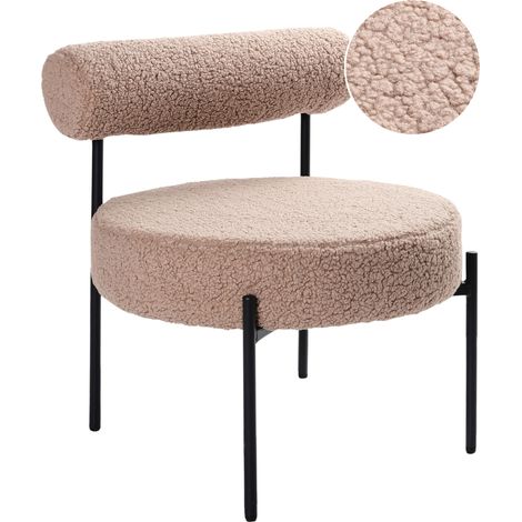 Silla sin reposabrazos asiento redondo respaldo enrollado diseño vintage tapicería bouclé gris pardo Alpha (1/5)