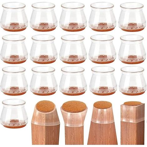 16 Pièces Protection Pied de Chaise Embouts de Chaise en Silicone avec Feutre Transparent Protege Pieds de Chaise sols en Bois Dur carrelage (1/5)