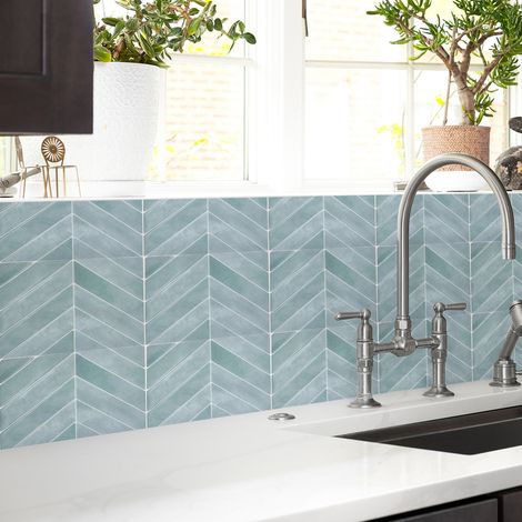 Azulejos adhesivos para salpicaderos - Chevron verde, azulejos 3D para baño, 5 adhesivos de pared (29,02 x 22,86 cm), adhesivos autoadhesivos para azulejos (1/4)
