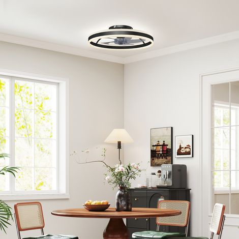 Ventilatore da soffitto con luce LED, 6 velocità, motore reversibile e telecomando, potenza 45W, Ø50x13,5 cm, nero