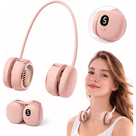 Ventilateur de Cou Portable, Rose, Refroidisseur Porteur Mains Libres Rechargeable par USB (1/5)