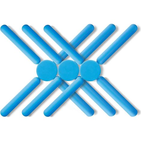Set mit 3 blauen, faltbaren Silikonuntersetzern, rutschfest und kompakt. (1/5)