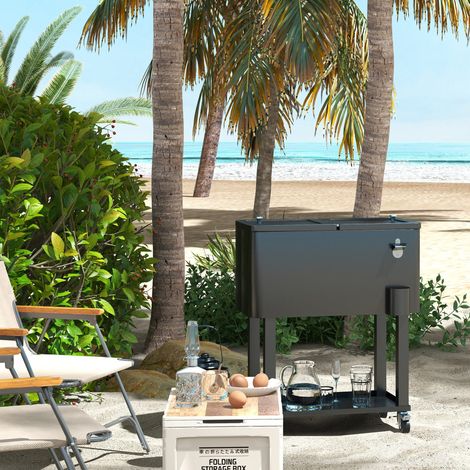 Carrello frigo con ruote, apribottiglie e ripiano, capacità 56 litri, per patio, feste, terrazzo, 67x35x80 cm, nero