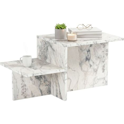 Dmora - Wohnzimmertisch Varian, Niedriger Wohnzimmertisch, Kaffeeregal, Couchtisch für Sofa, 80x40 h40 cm, Marmor