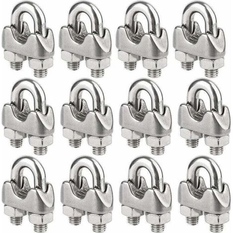 Lot de 12 Serre-Câbles en Acier Inoxydable pour Câble Métallique de 4 mm – Fixation Robuste et Résistante à la Corrosion