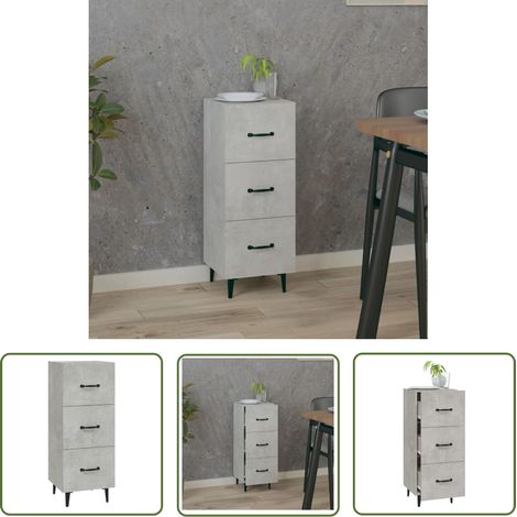 The Living Store Buffet Gris béton 34,5x34x90 cm Bois d'ingénierie - Buffet Gris - Meuble Rangement - Commode - Armoire Laterale - Mobilier Salon (1/5)
