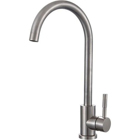 Prima Soho Swan Neck Single Lever Kitchen Sink Mixer Tap - Brushed Steel (1/2)