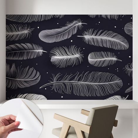Papier peint adhésif autocollant pour salon chambre à coucher peint imprimé pour mur Plumes subtiles 104x70 cm (1/5)