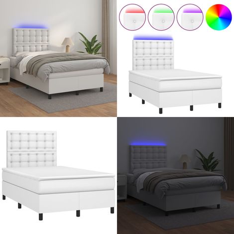 Sommier à lattes de lit avec matelas et LED Blanc 120x200 cm - Sommier Tapissier - Lit Plateforme - Lit Avec Rangement - Lit Design - Lit Moderne - Home & Living (1/5)