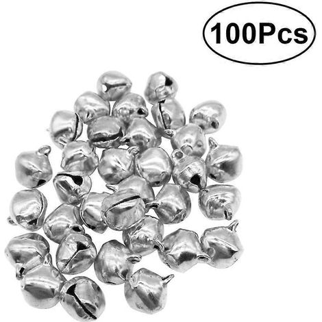 100 petites clochettes de 12 mm pour décoration de Noël, mariage et bijoux (argent) (1/5)