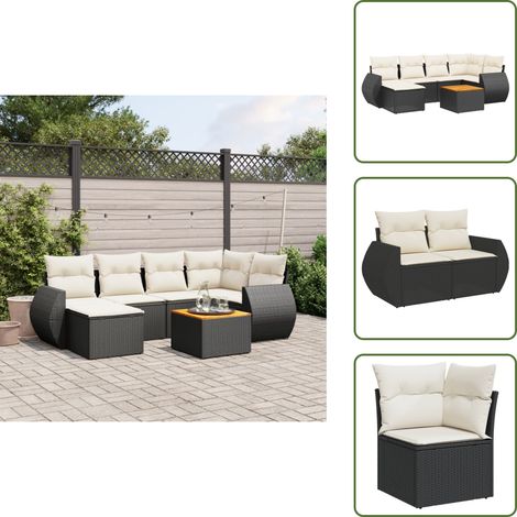 7-tlg. Garten-Sofagarnitur mit Kissen Schwarz Poly Rattan - Gartenmöbel Set - Esszimmergarnitur - Outdoor Möbel - Lounge Garnitur - Rattan Gartenmöbel (1/5)