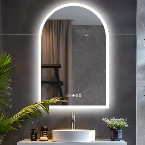 Specchio Bagno con Led Luce Retroilluminato Arco Specchio Smart Digitale Bagno con Orologio 90x60cm