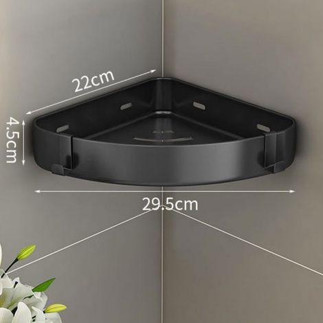 Support de rangement pour douche, tablette d'appoint pour salle de bain, organiseur d'angle avec crochets, fixation murale sans percer (noir) (1/4)