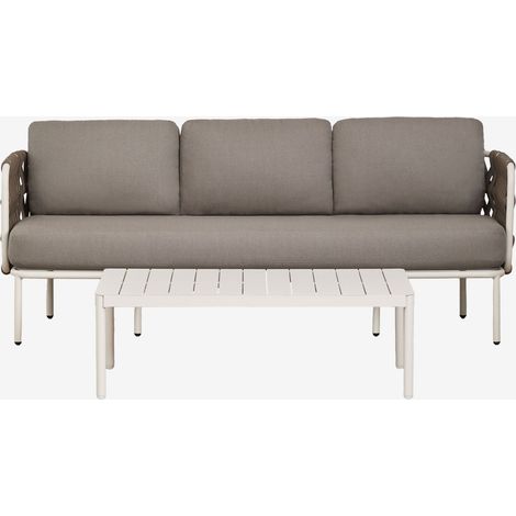 SKLUM Gartenset mit 3-Sitzer-Sofa aus geflochtener Tevary-Schnur und Aluminium-Couchtisch Boleni                                   