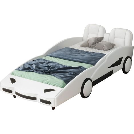 Kinderbett Autobett 90 x 200 cm aus PU und MDF Weiß MODENUIT (1/2)