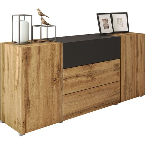 Cómoda Sarasota 191, Roble wotan + Grafito, Con cajones y puertas, Número de cajones: 0, 68x150x39cm