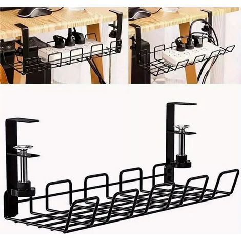 Kabelmanagement-Set für unter den Schreibtisch, Tisch-Kabelkorb ohne Bohren zur Aufbewahrung von Verlängerungskabeln, ordentliche Kabel-Organizer-Klemme ohne Schrauben für Zuhause, Büro, Internetcafé, (1/4)