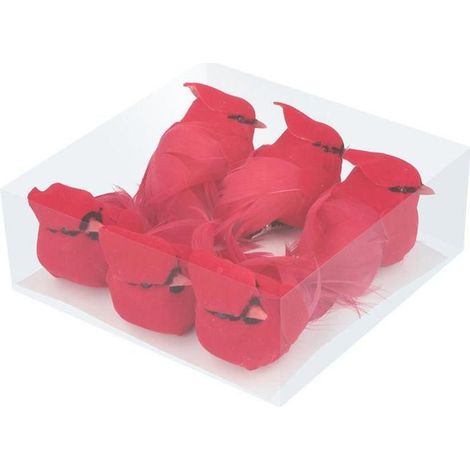 Set 6 oiseaux rouges en papier sur pince (1/3)