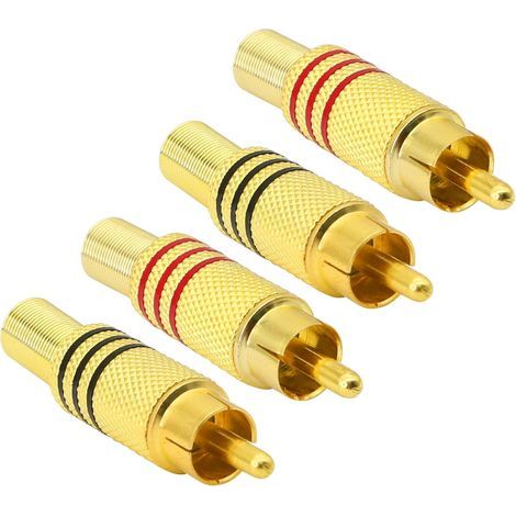 Fiche Audio RCA, AV stéréo mâle plaqué Or avec Ressort coaxiale Audio sans Soudure Adaptateur (4-Pack) (1/4)